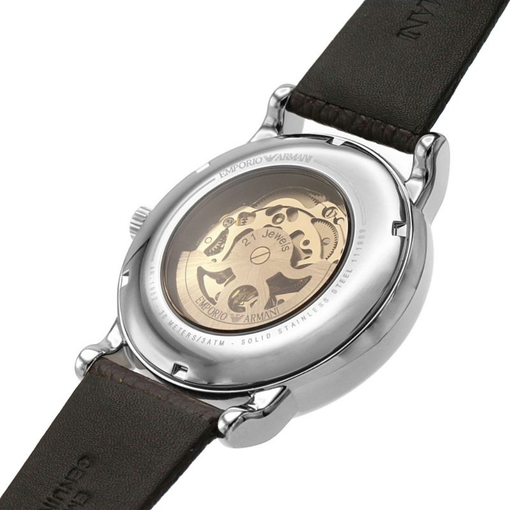 Emporio Armani Luigi AR1982 Automatic Skeleton Dial Leather Strap Men's Watch - Picture 9 of 16